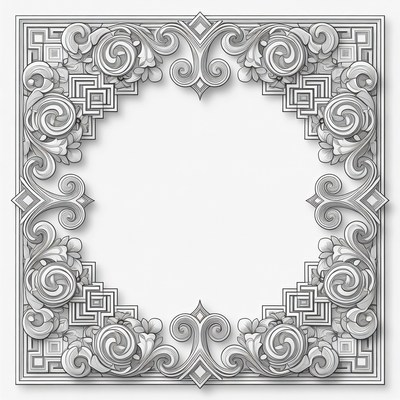 Ornate Gray Floral Frame Border