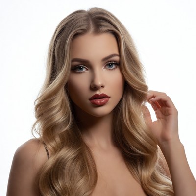 Blonde woman with long wavy hair
