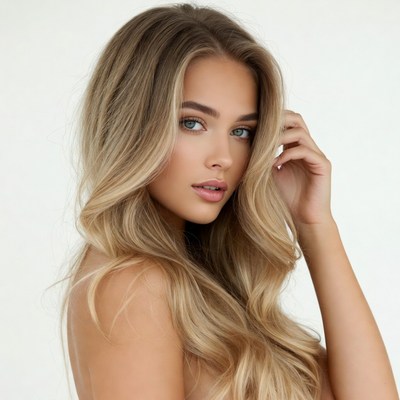 Blonde woman touching hair