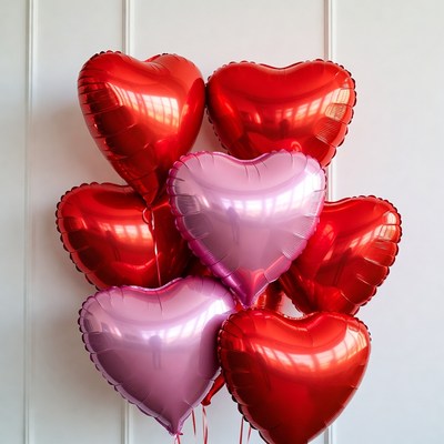 Red and Pink Heart Balloons