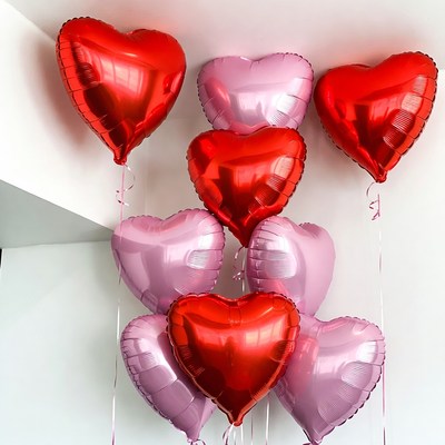 Red and Pink Heart Balloons Bouquet
