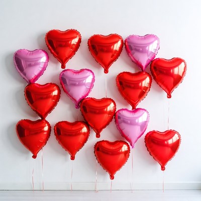 Red and Pink Heart Balloons Wall