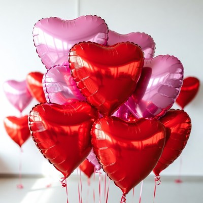 Cluster of Red and Pink Heart Balloons