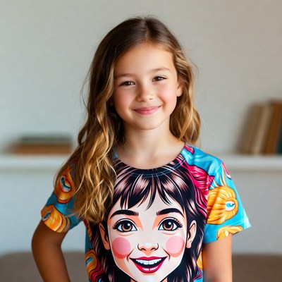 Smiling girl in colorful fish dress