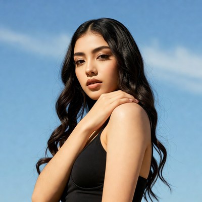 Beautiful Asian woman against blue sky