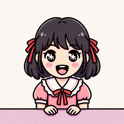 Cute anime girl smiling at table