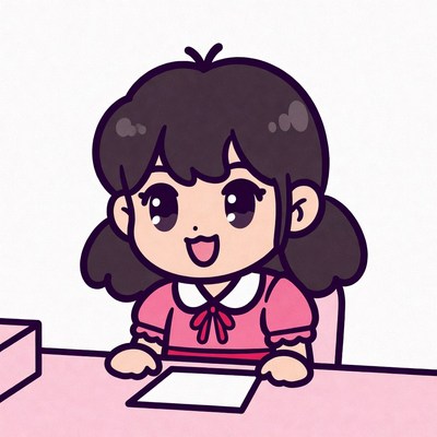 Cute anime girl at desk with paper