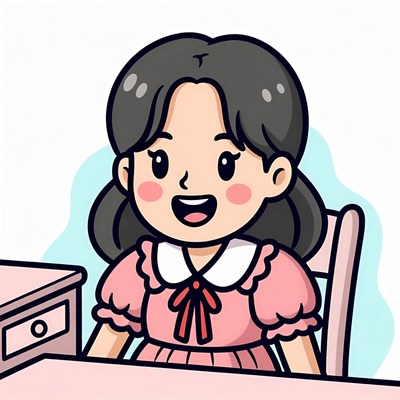 Smiling Asian girl at school desk