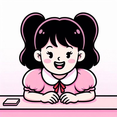 Anime girl smiling at desk