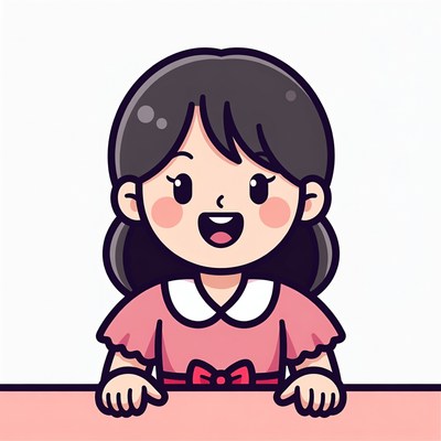 Happy girl leaning on pink table