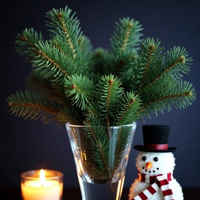 Christmas Tree Branches with Snowman