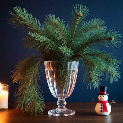 Christmas Pine Branches with Snowman