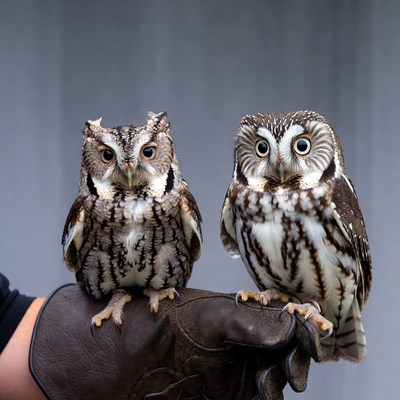 Two Owls on Leather Glove