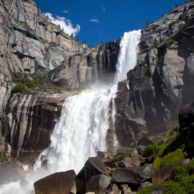 Yosemite Falls cascading down granite cliffs