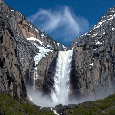 Yosemite Falls cascading down granite cliffs