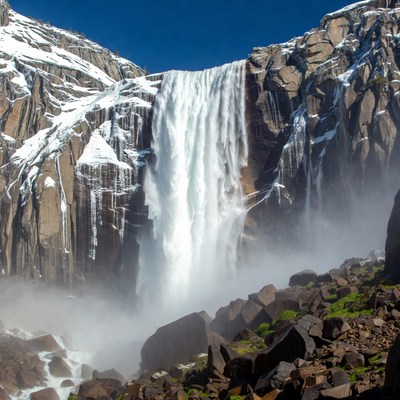 Snowy Waterfall in Rocky Mountains