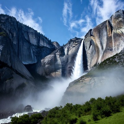 Yosemite Waterfall Cascading Down Cliffs