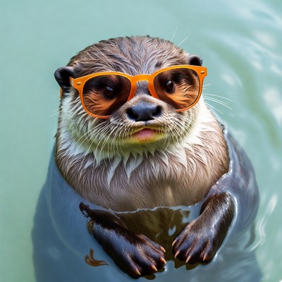 Otter wearing orange sunglasses