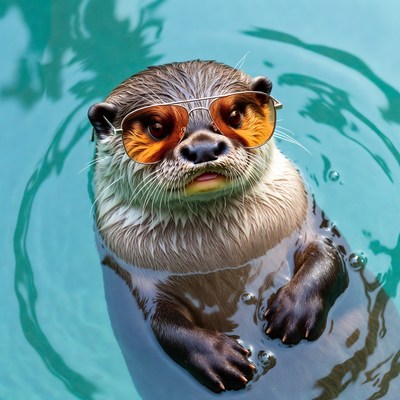 Otter wearing sunglasses in pool