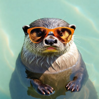 Otter wearing orange sunglasses