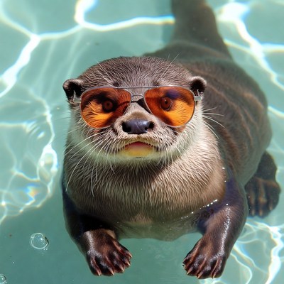 Otter wearing sunglasses in pool