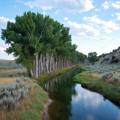 Cottonwood Trees Lining River