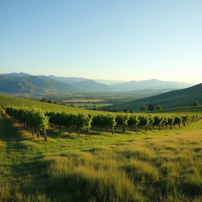 Vineyard Rows in Green Mountains