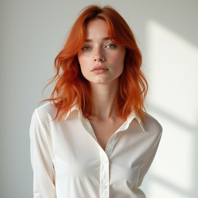Redhead woman in white shirt
