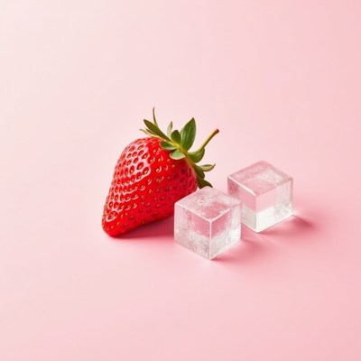 Strawberry with ice cubes