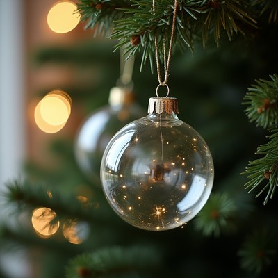 Clear Glass Christmas Ornament on Tree