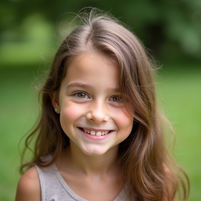 Smiling girl with brown hair outdoors