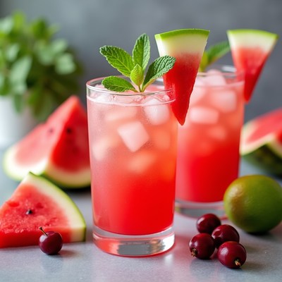 Watermelon Mint Cocktails with Lime Cherries