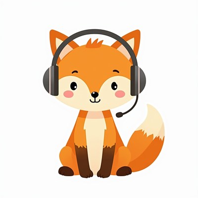 Cute fox wearing headphones