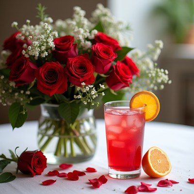 Red Roses Bouquet with Orange Drink