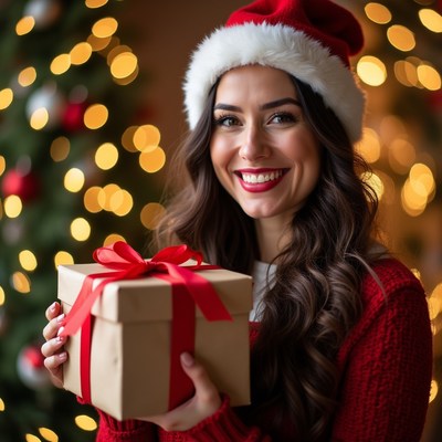 Woman holding Christmas gift