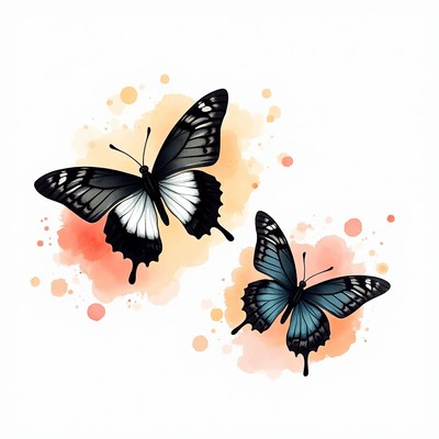 Two butterflies on watercolor splashes