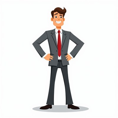Cartoon man in suit standing confidently