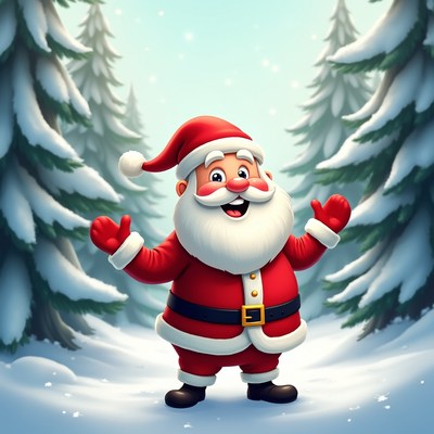 Smiling Santa Claus in snowy forest