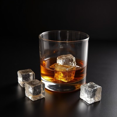 Whiskey Glass with Ice Cubes