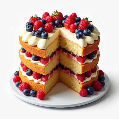 Layered Cake with Raspberries and Blueberries