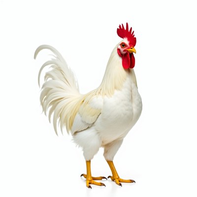 White rooster standing isolated