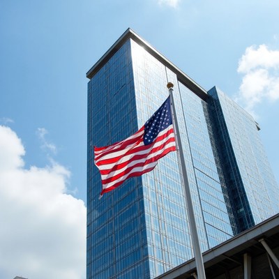 American Flag on Skyscrapers