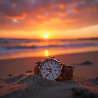 Luxury Watch on Beach at Sunset