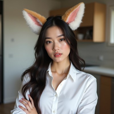 Asian woman wearing fox ears