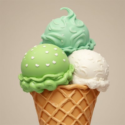 Three-Scoop Mint Ice Cream Cone