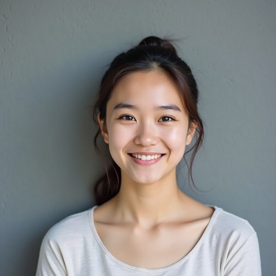 Smiling Asian woman with ponytail