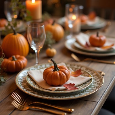 Autumn Thanksgiving Table with Pumpkins