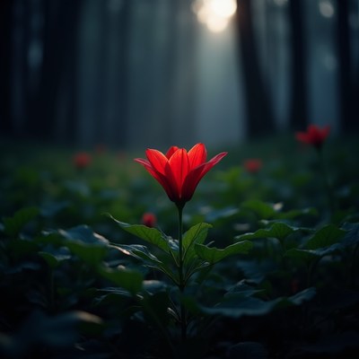 Red Tulip in Dark Forest