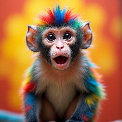 Colorful Rainbow Monkey with Spiky Hair