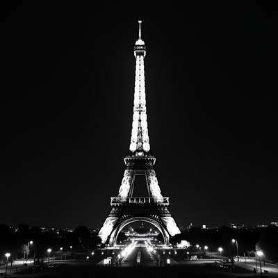 Eiffel Tower at Night Black and White